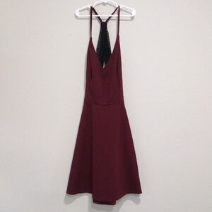 Spaghetti strap dress, burgundy, black lace, junior size XL